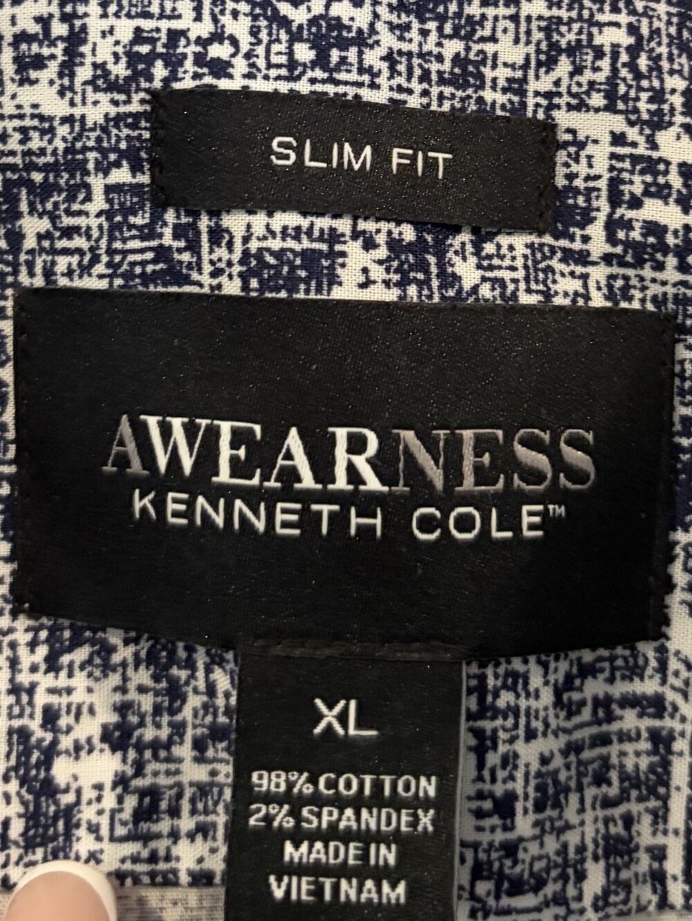 NEW Wearness Kenneth Cole Navy White AOP Slim Fit Button Up Long Sleeve Shirt XL - Picture 5 of 5